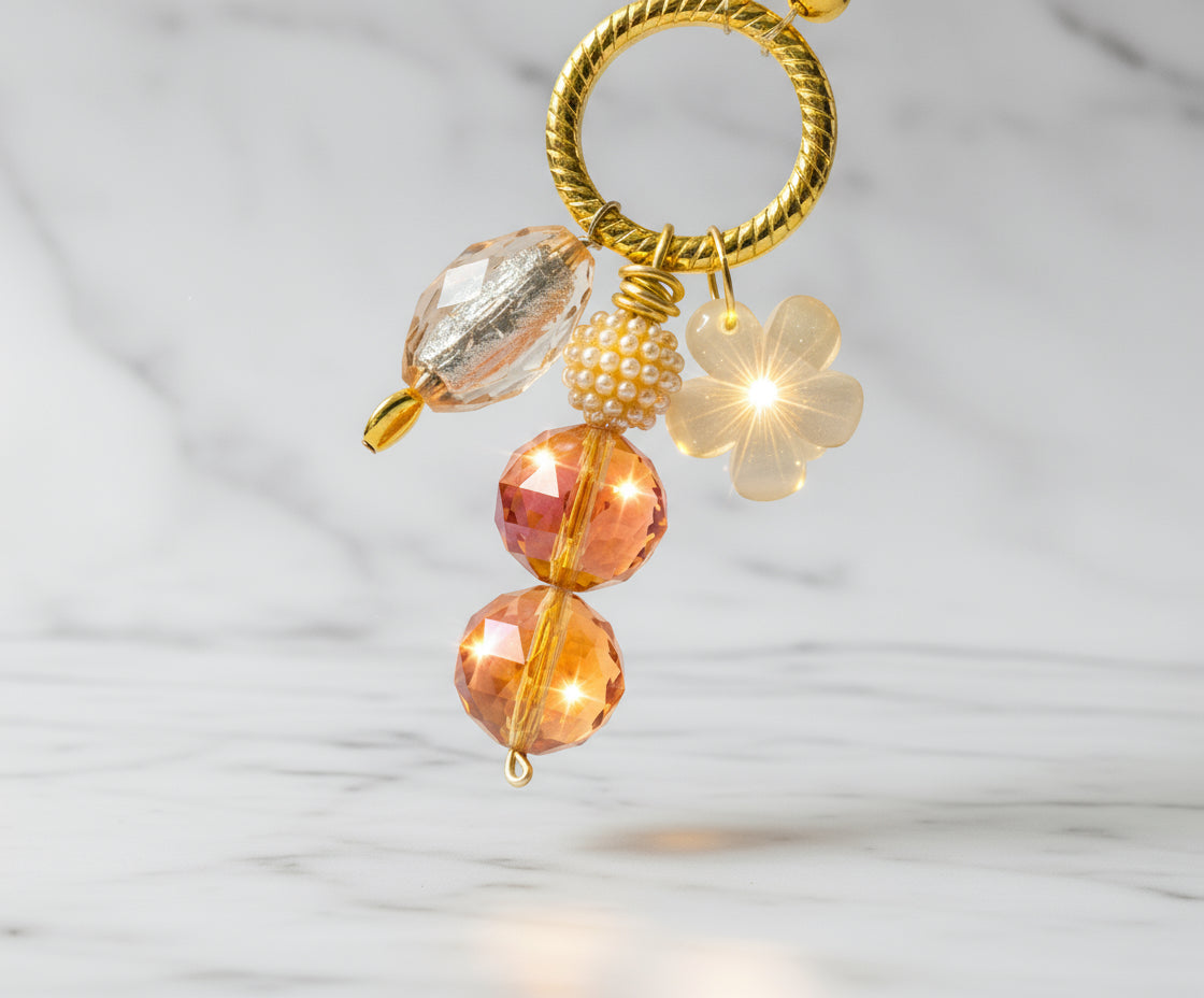 Long Yellow Beaded Necklace Set: Wire-wrapped Pendant