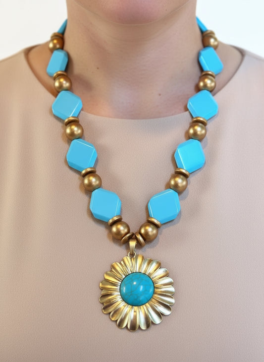 Turquoise Tribal Statement Necklace: Chunky Beaded Fashion Jwelry for Women