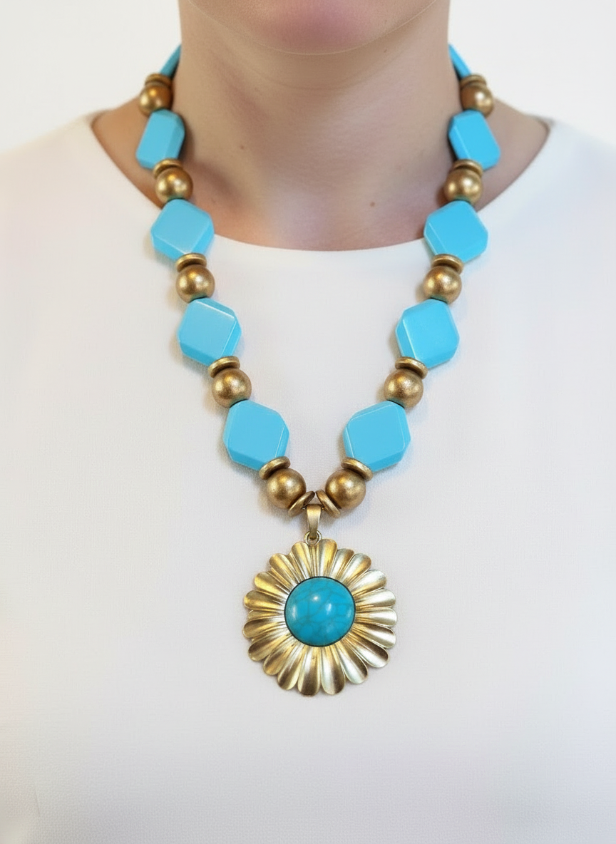 Turquoise Tribal Statement Necklace: Chunky Beaded Fashion Jwelry for Women