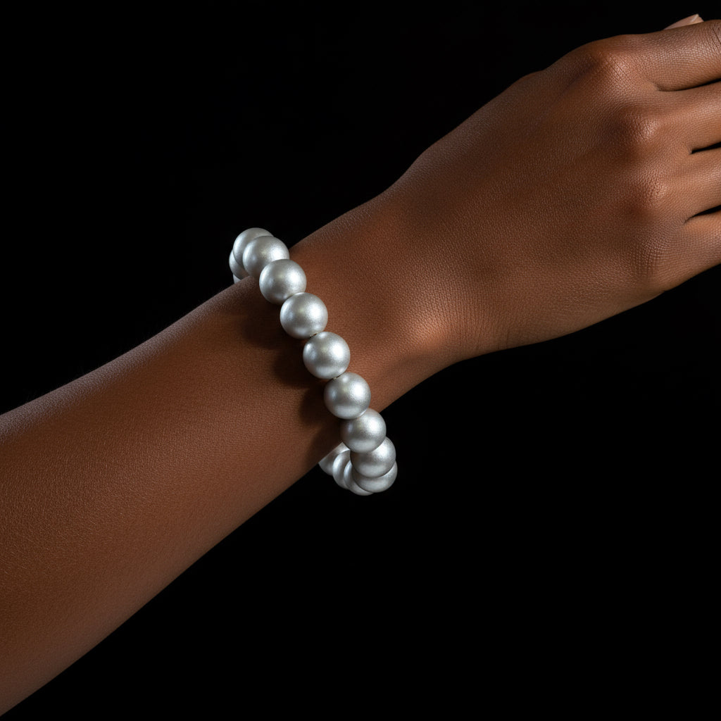 Silver Wood Beaded Necklace: Chunky Statement Jewelry, Gift for Women