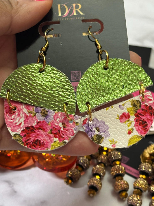 Lightweight Faux Leather Floral Earrings – Handmade Summer Statement Earrings for Women - Everyday Earrings