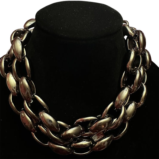 Chunky Chain Link Gunmetal Necklace Bold & Elegant Fashionable Chunky Long Necklace Gift For Her Handmade Jewelry Mother’s Day Layered Black