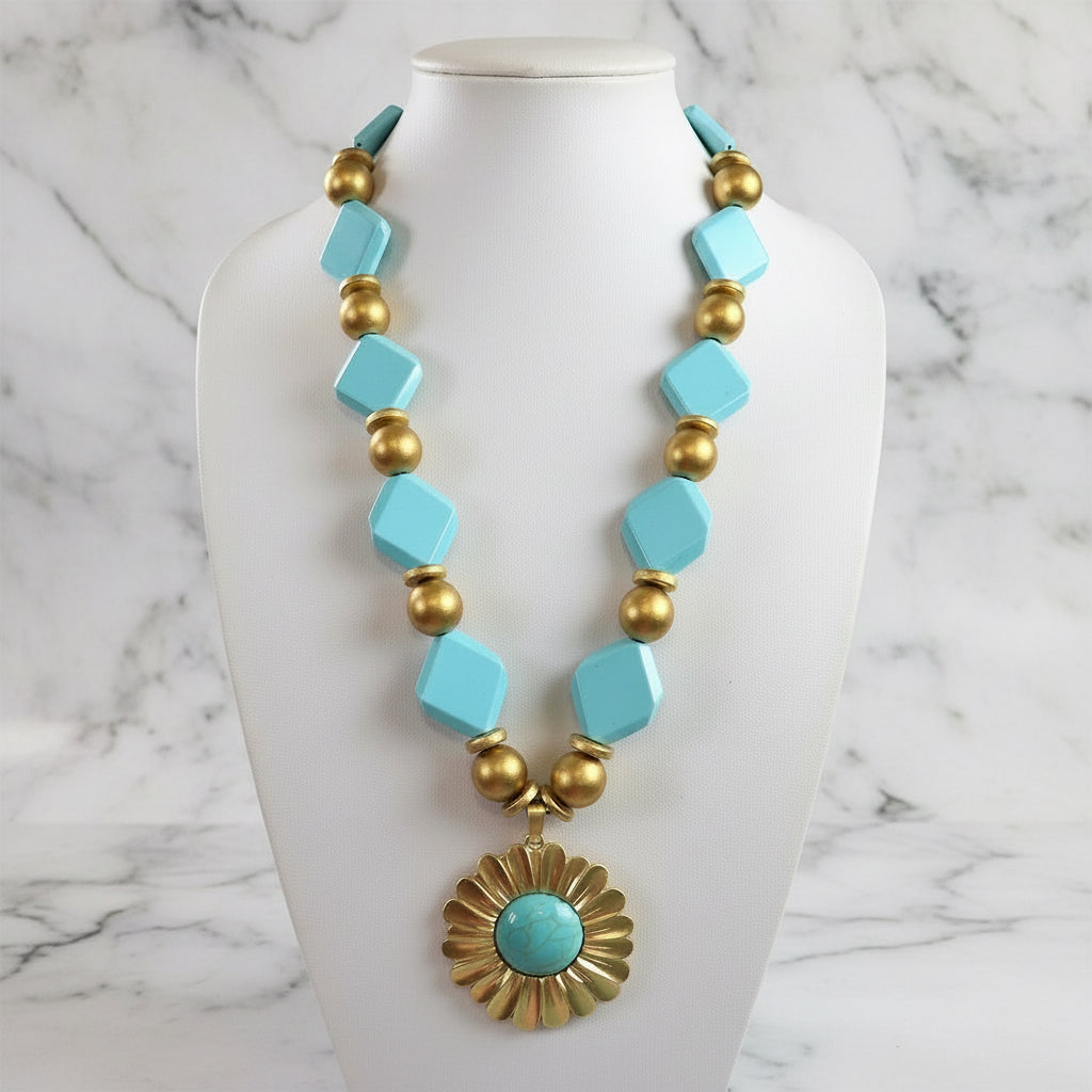 Turquoise Tribal Statement Necklace: Chunky Beaded Fashion Jwelry for Women
