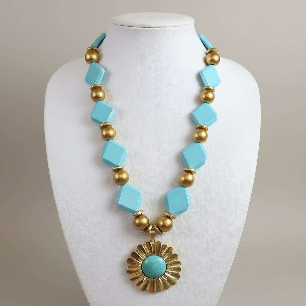 Turquoise Tribal Statement Necklace: Chunky Beaded Fashion Jwelry for Women