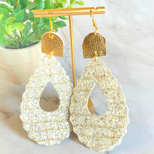 Handmade White Glitter Lightweight Earrings - Gift for Her