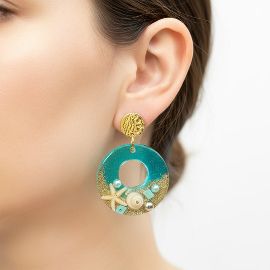 Blue Unique Seashell Earrings: Unique Gift for women.