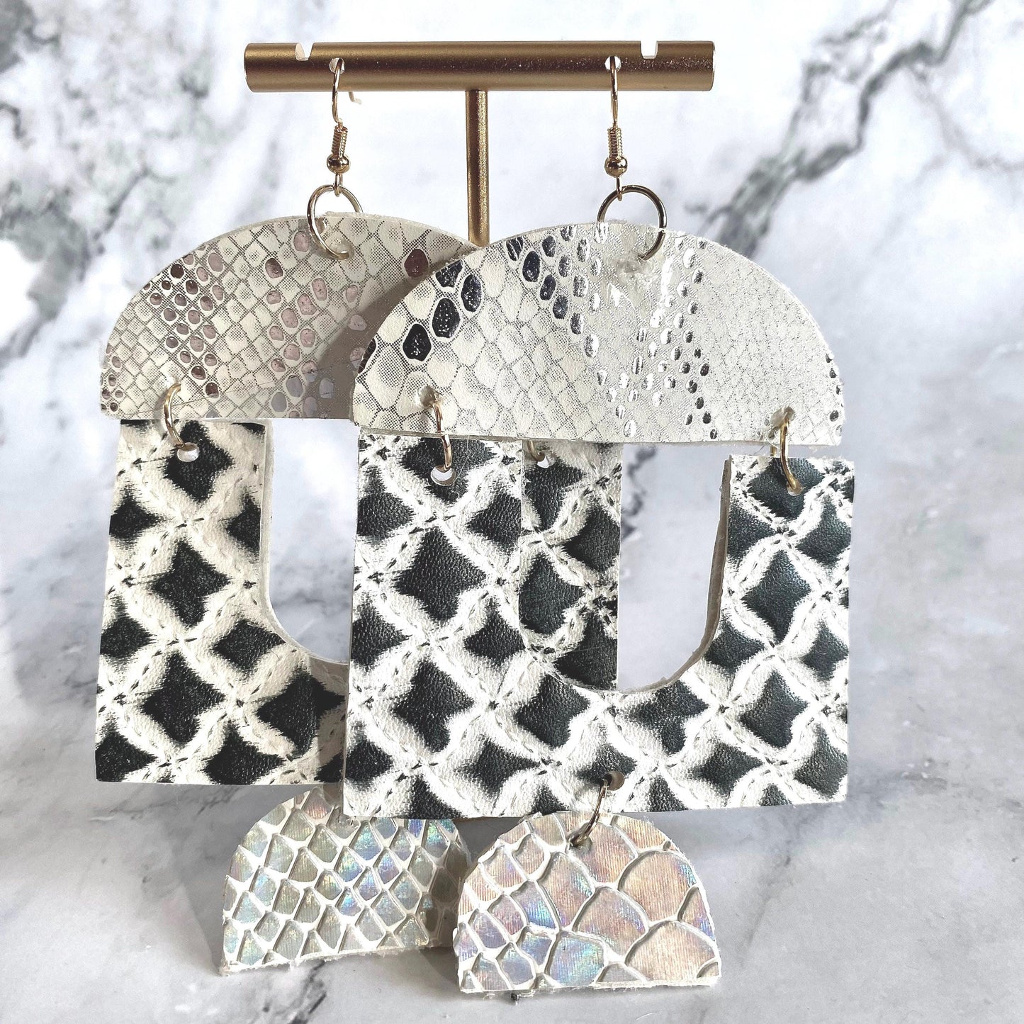 Silver Snakeskin Earrings: Geometric Statement Jewelry