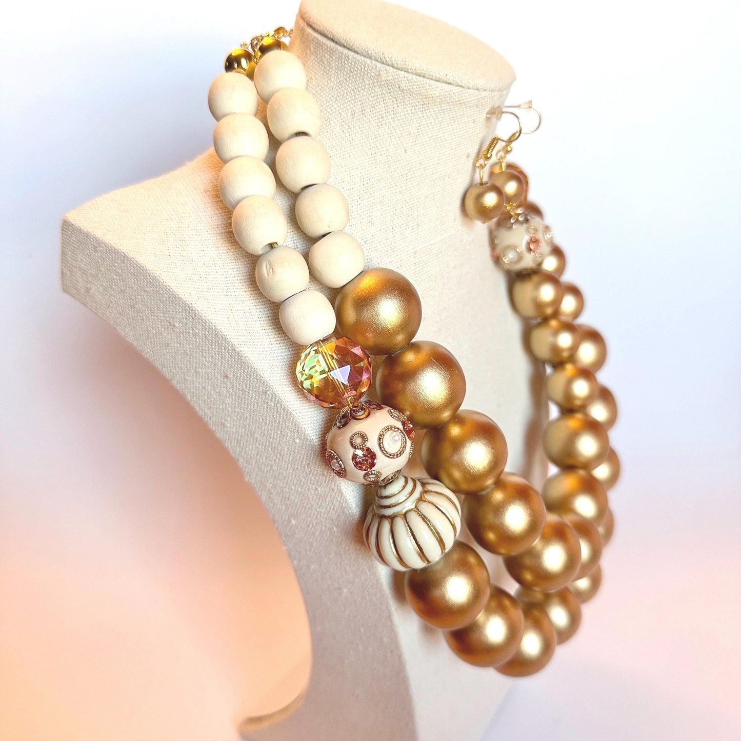 PREORDER Bold Gold Statement Necklace Set with Matching Earrings: Luxury Fashion Jewelry Gift