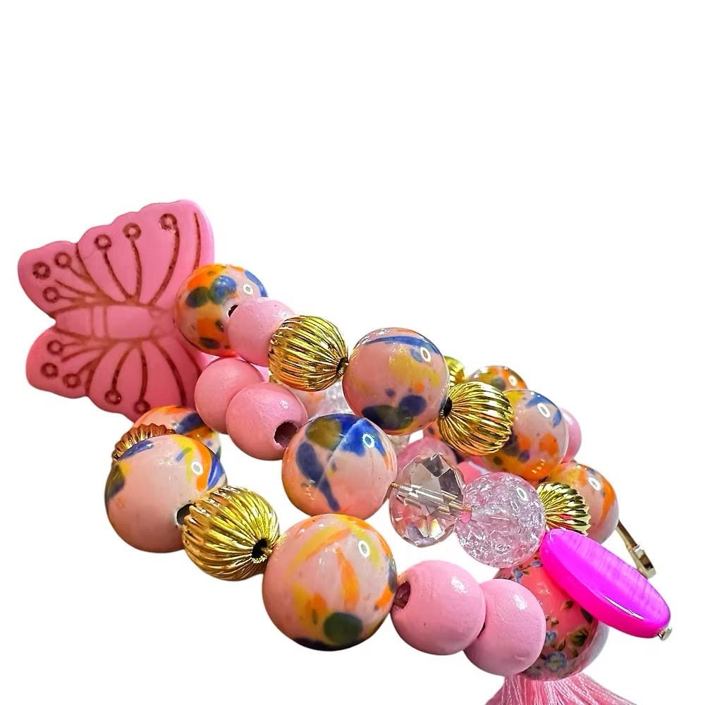 Preorder: Pink Stacked Bracelet, Chunky Bracelet with Charms, Gift for Women