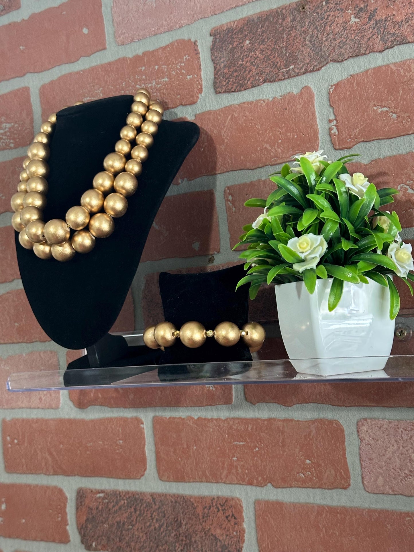 Chunky Gold Wood Necklace Gift Set: Lightweight Statement Jewelry Set for Women