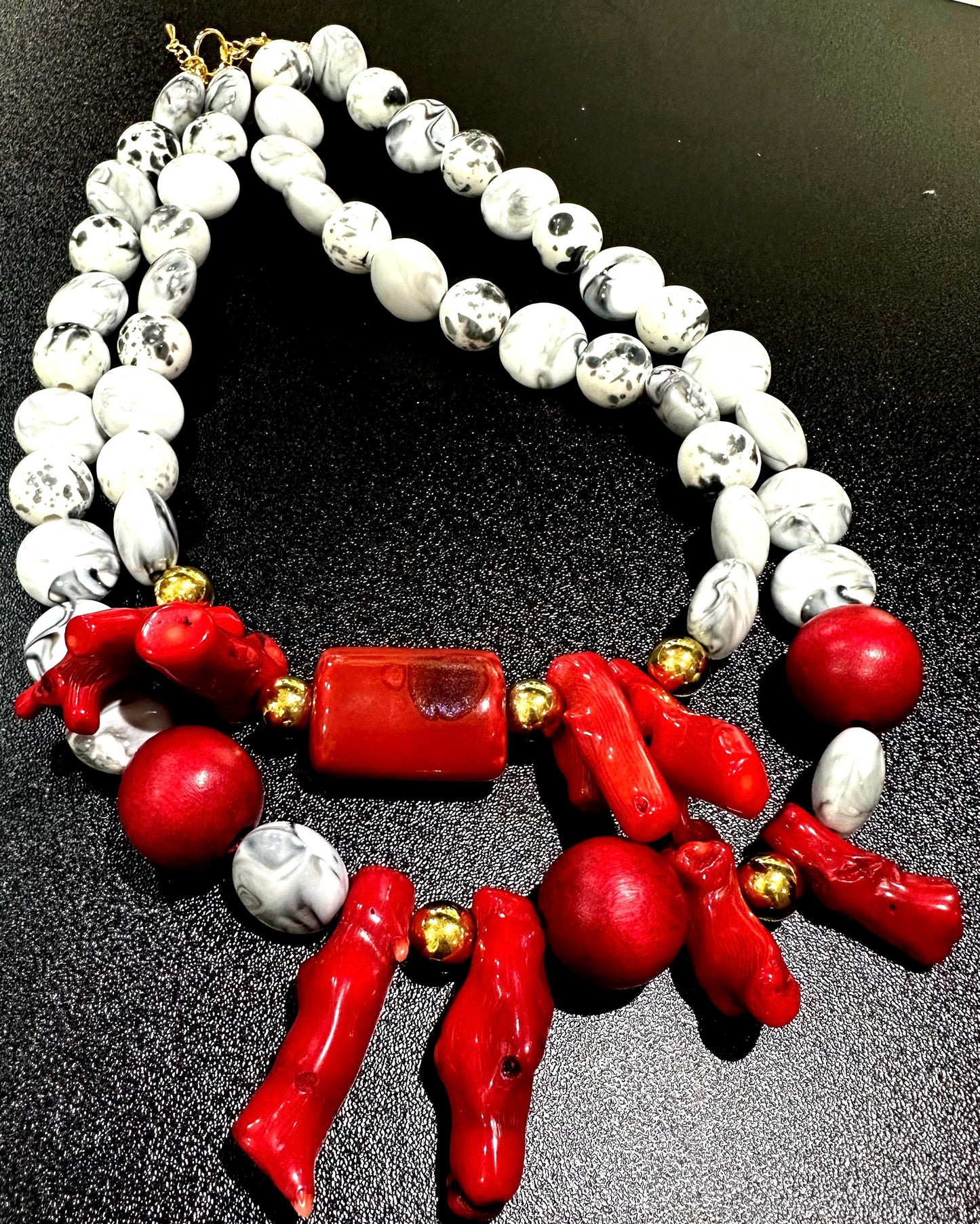 Red Coral Beaded Necklace Set: Multi-strand Statement Ethnic Jewelry