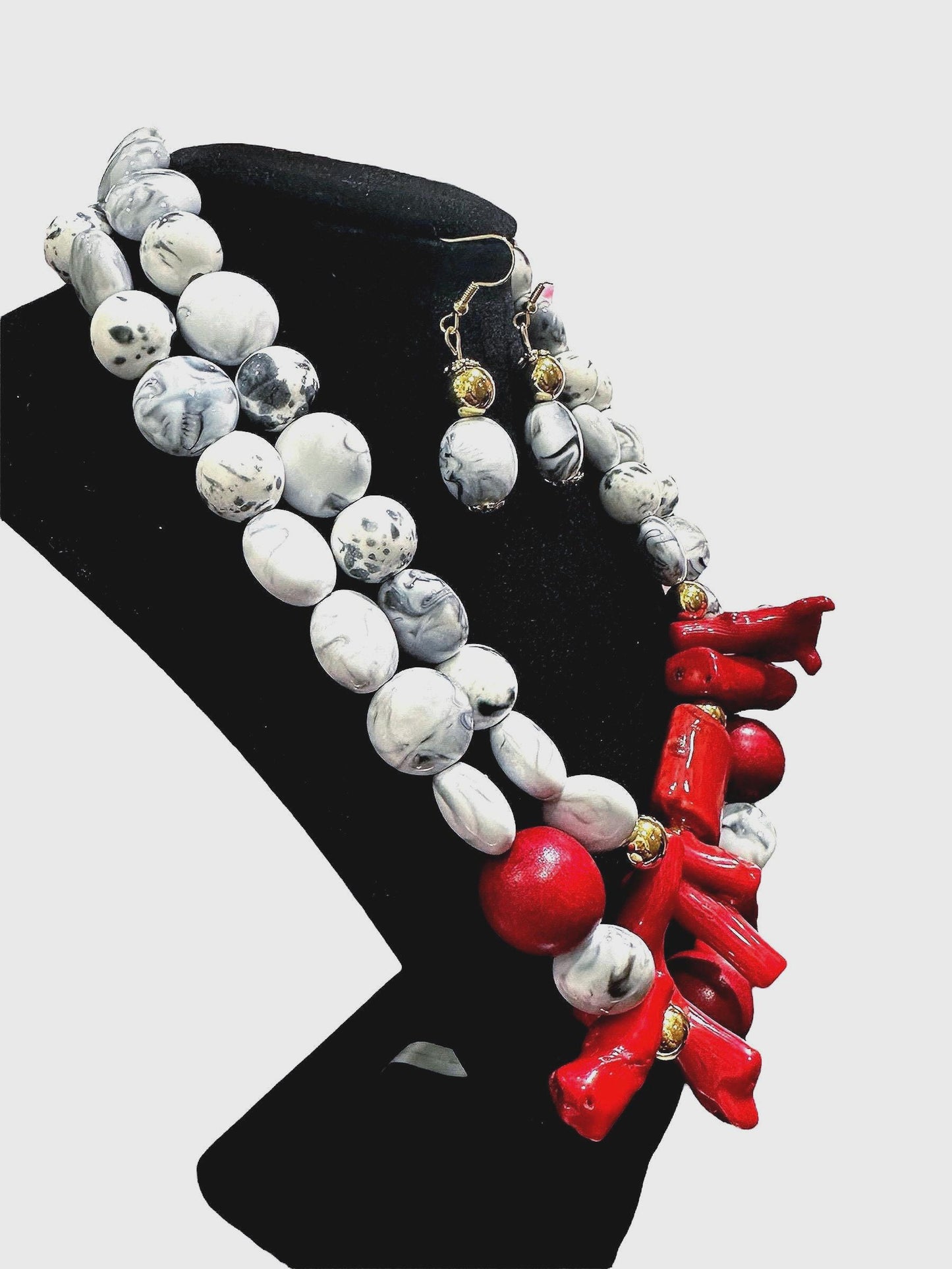 Red Coral Beaded Necklace Set: Multi-strand Statement Ethnic Jewelry