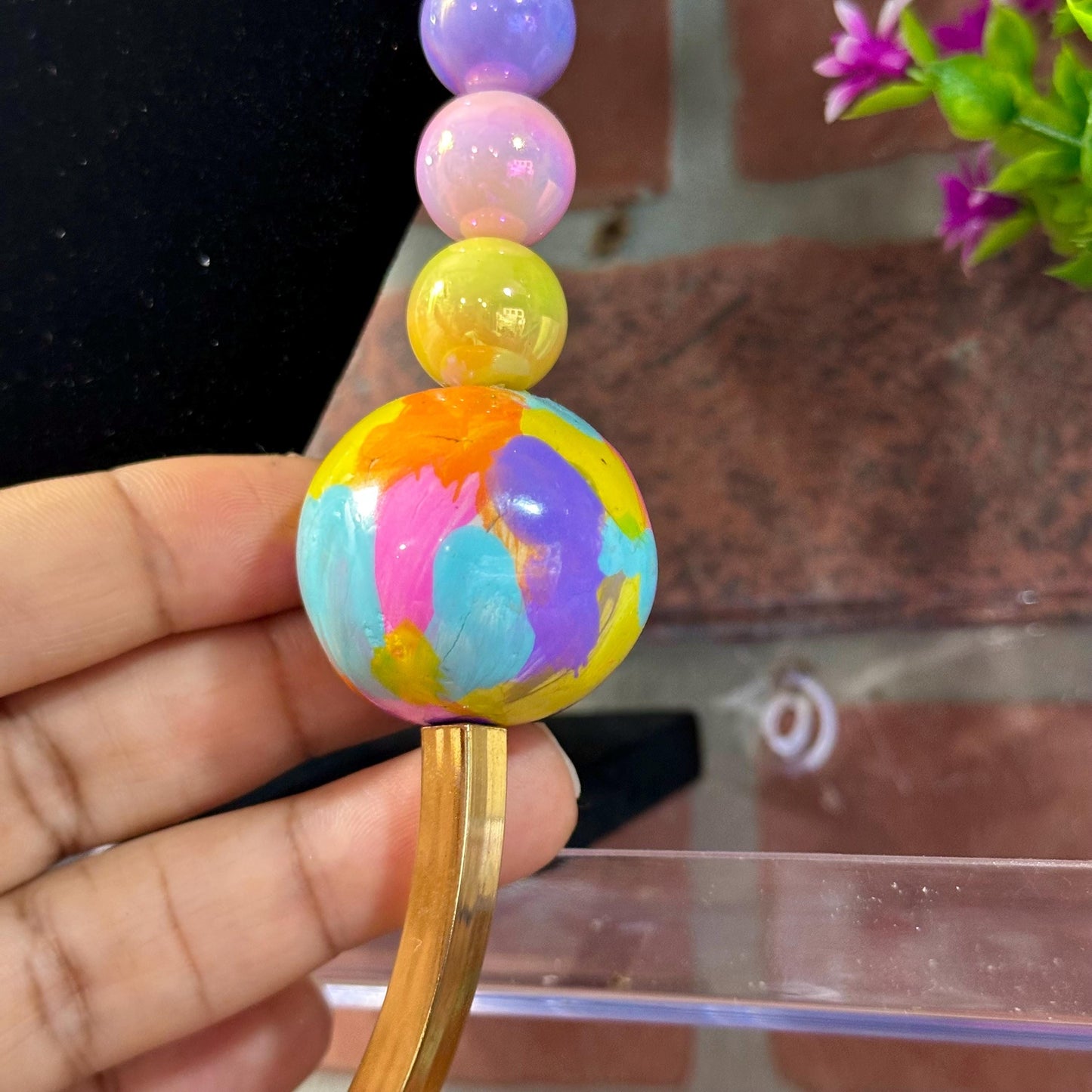 Colorful Clay Acrylic Beaded Necklace: Gold Statement Jewelry for Women