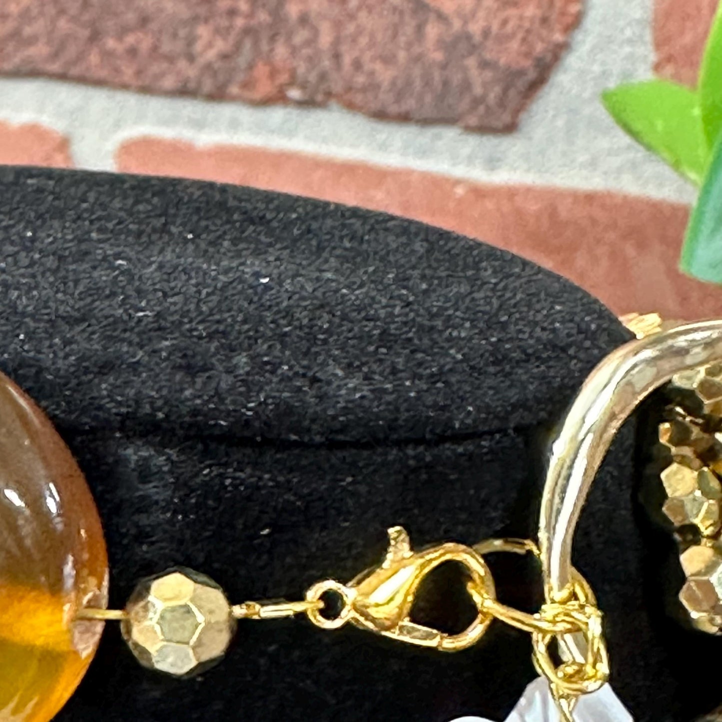 Brown Agate Statement Necklace Layered with Gold Beads, Wedding Formal Jewelry Set