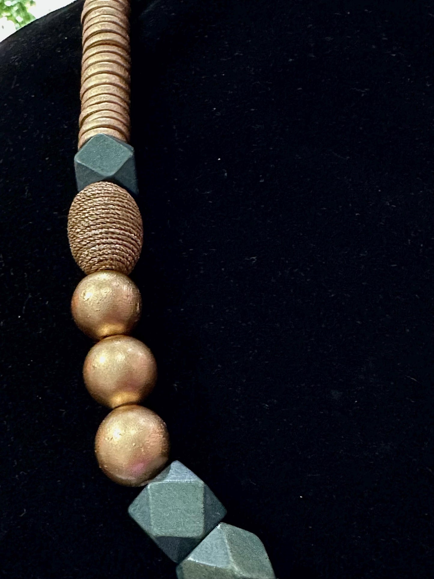 Gold and Green Geometric Handmade Necklace: Lightweight Tribal Beaded Jewelry