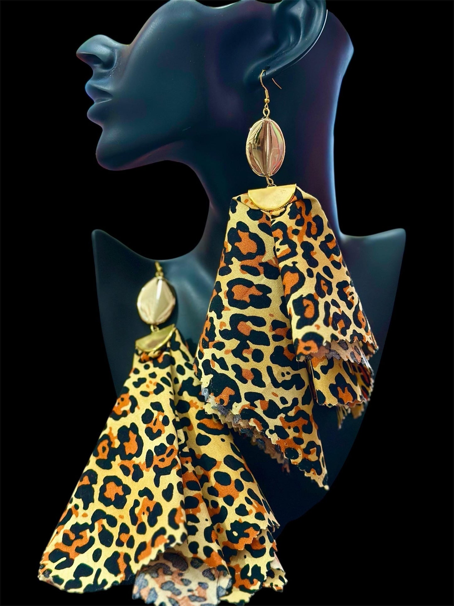Animal Print Gold Fabric Fashion Earrings