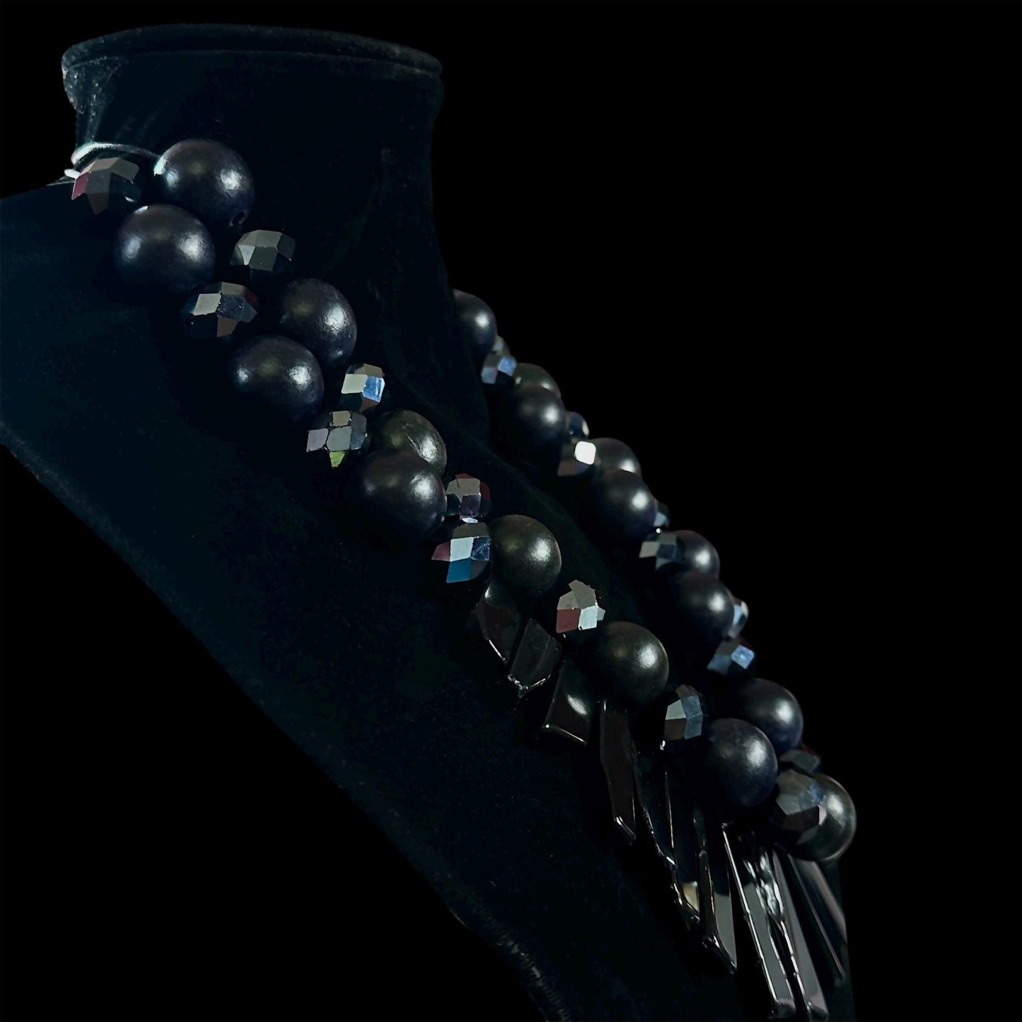 Preorder: Black Glass Crystal Necklace, Mullti-strand Beaded Statement Jewelry