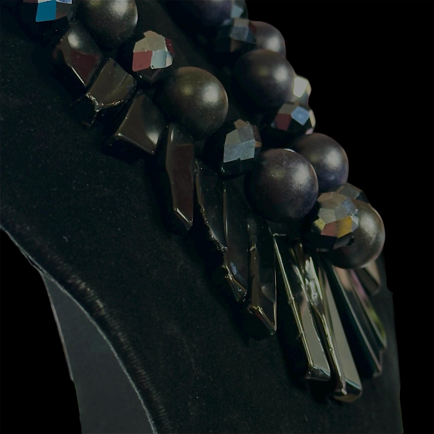 Preorder: Black Glass Crystal Necklace, Mullti-strand Beaded Statement Jewelry