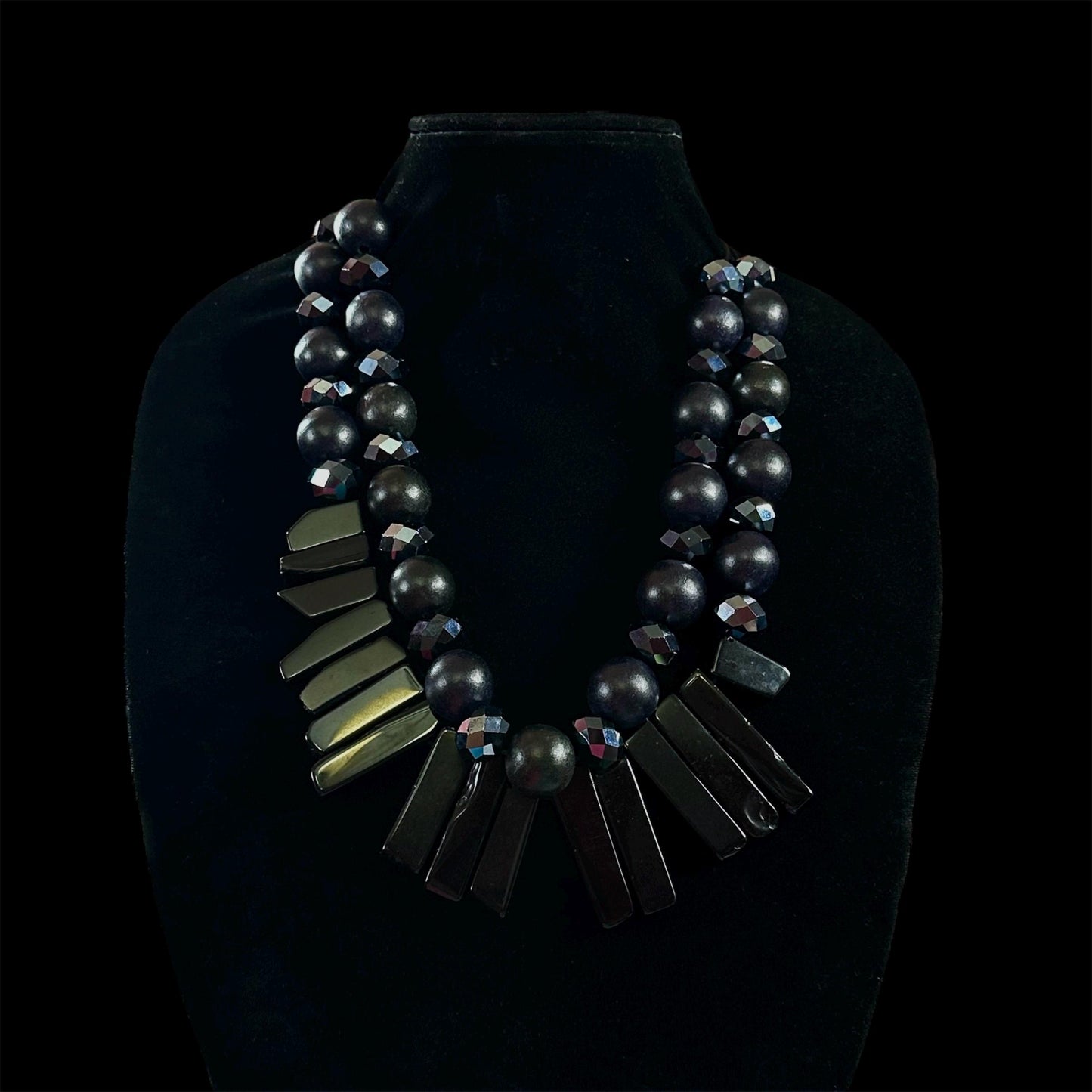 Preorder: Black Glass Crystal Necklace, Mullti-strand Beaded Statement Jewelry