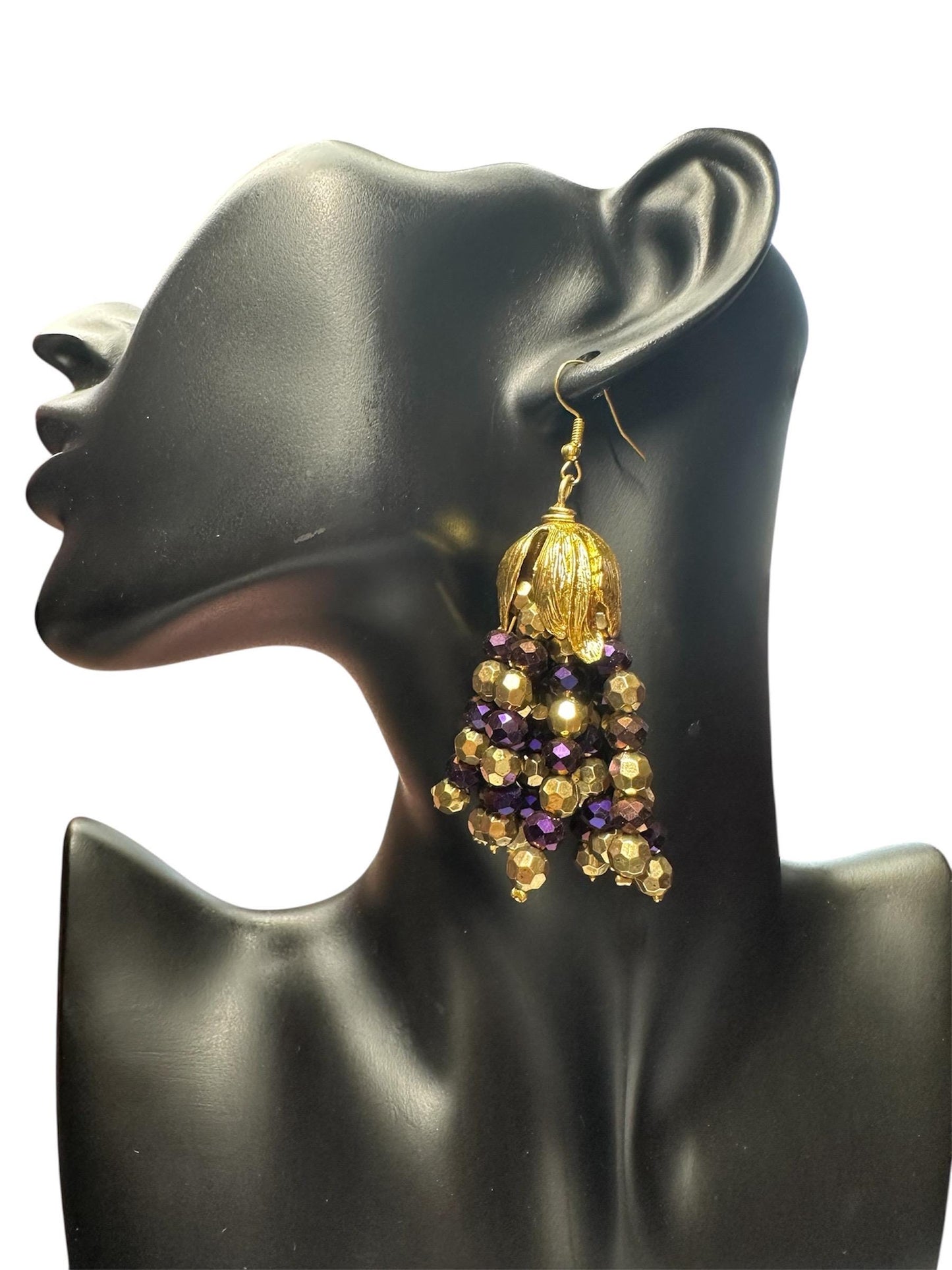 Gold Beaded Sparkly Earrings: Bold Formal Dangle Jewelry