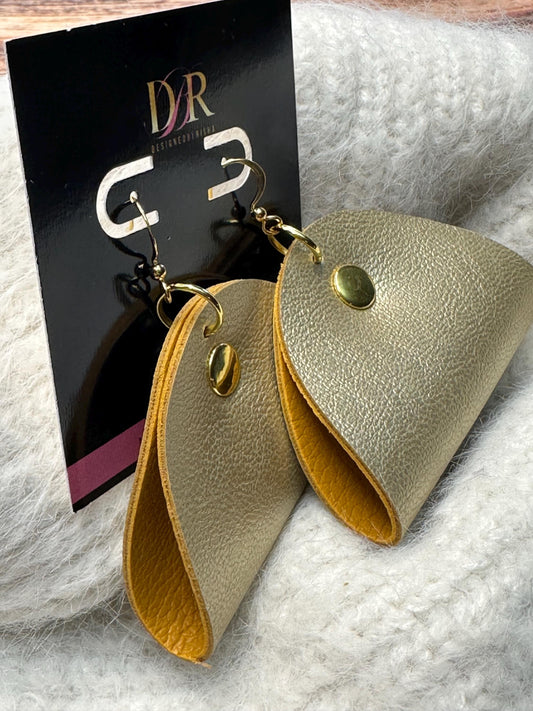 Gold Statement Leather Dangle Earrings: Lightweight Boho Jewelry