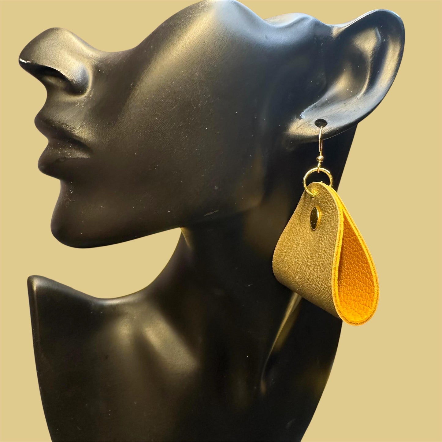 Gold Statement Leather Dangle Earrings: Lightweight Boho Jewelry