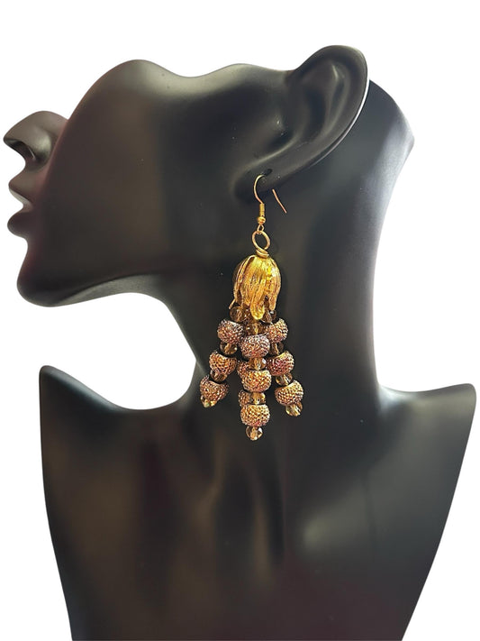Gold Beaded Sparkly Earrings: Bold Formal Dangle Jewelry