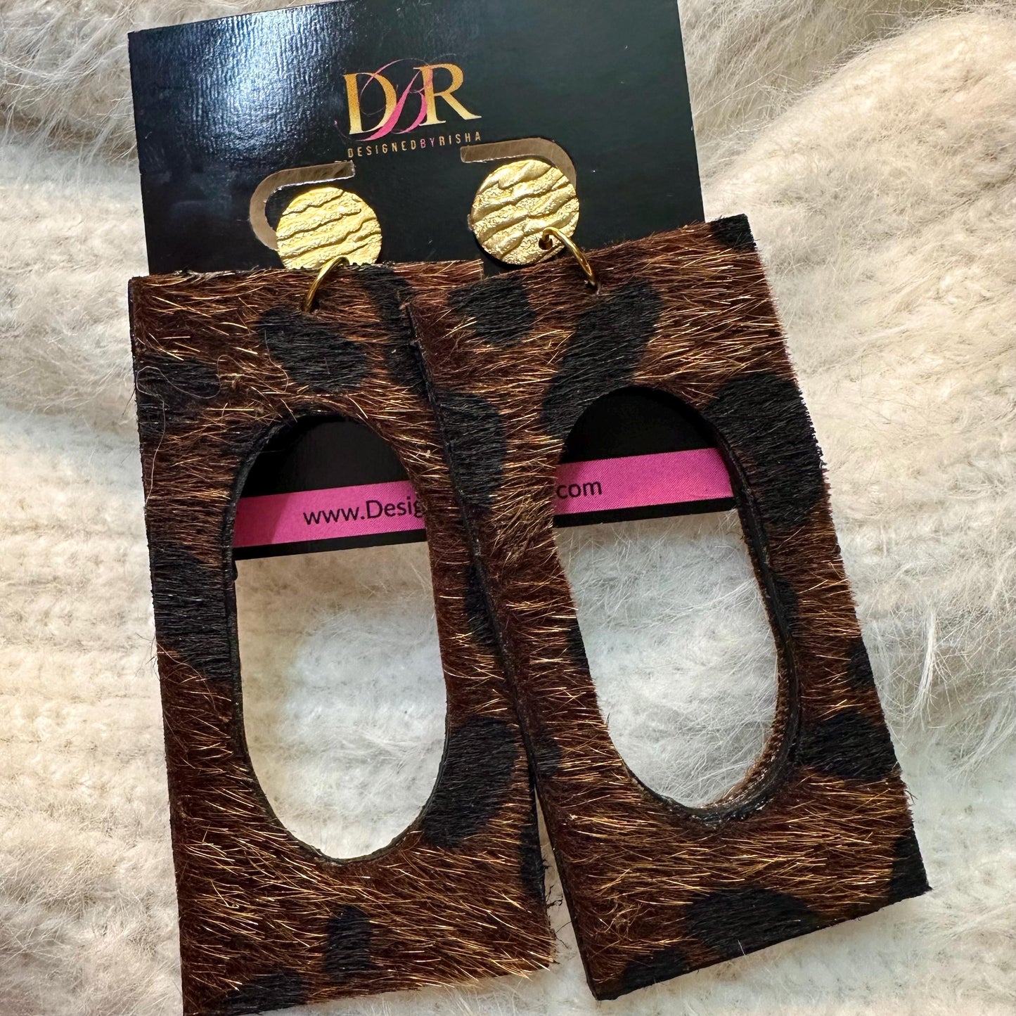 Brown Leopard Print Fur Earrings: Large Statement Earrings for Women