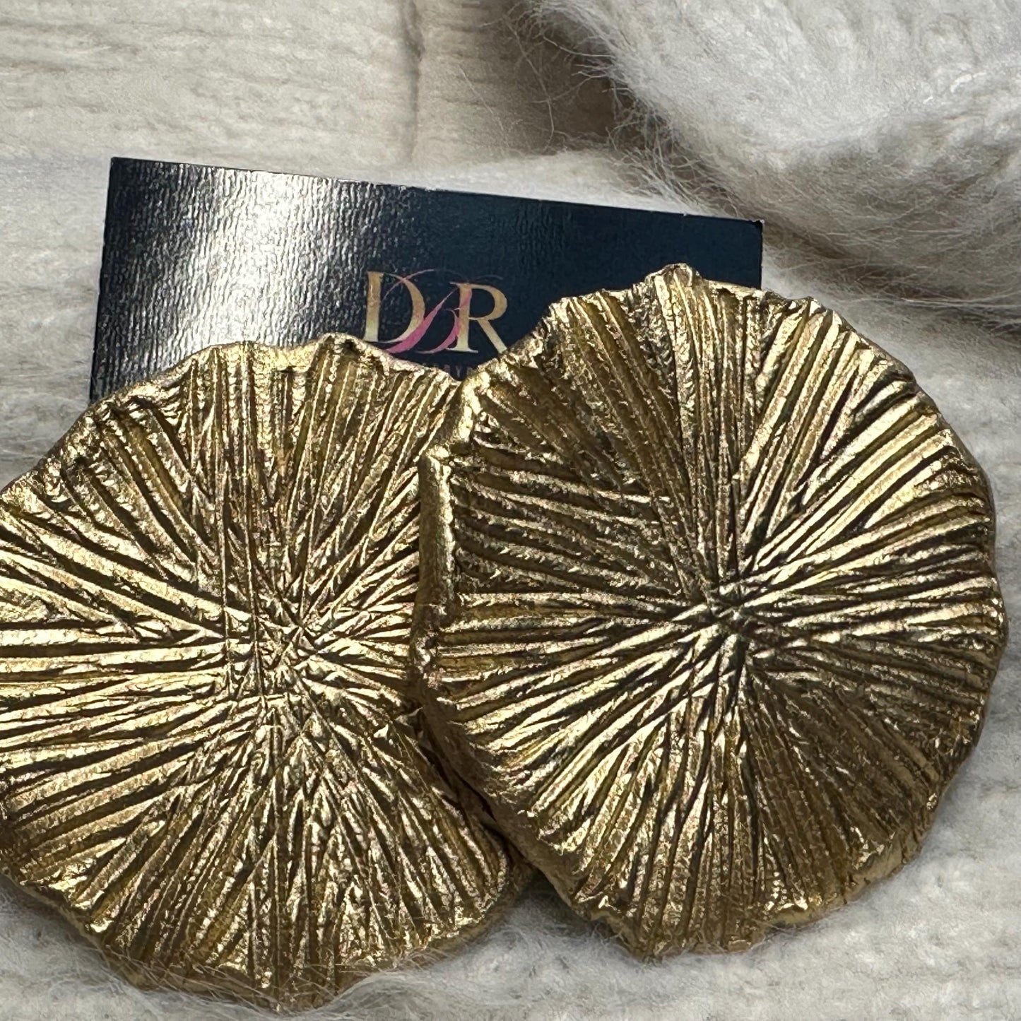 Gold Clay Textured Bold Earrings: Art Inspired Stud Earrings