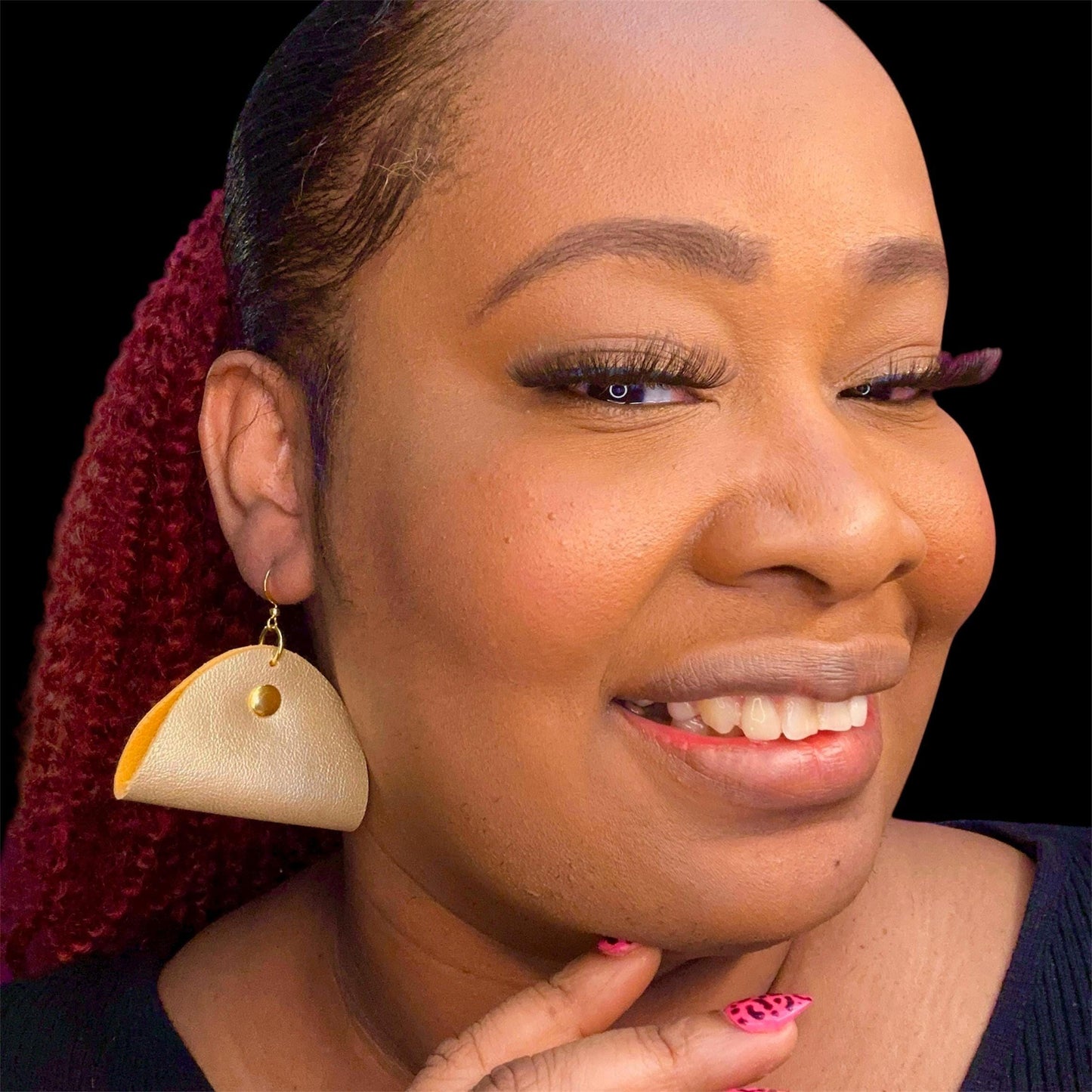 Gold Statement Leather Dangle Earrings: Lightweight Boho Jewelry