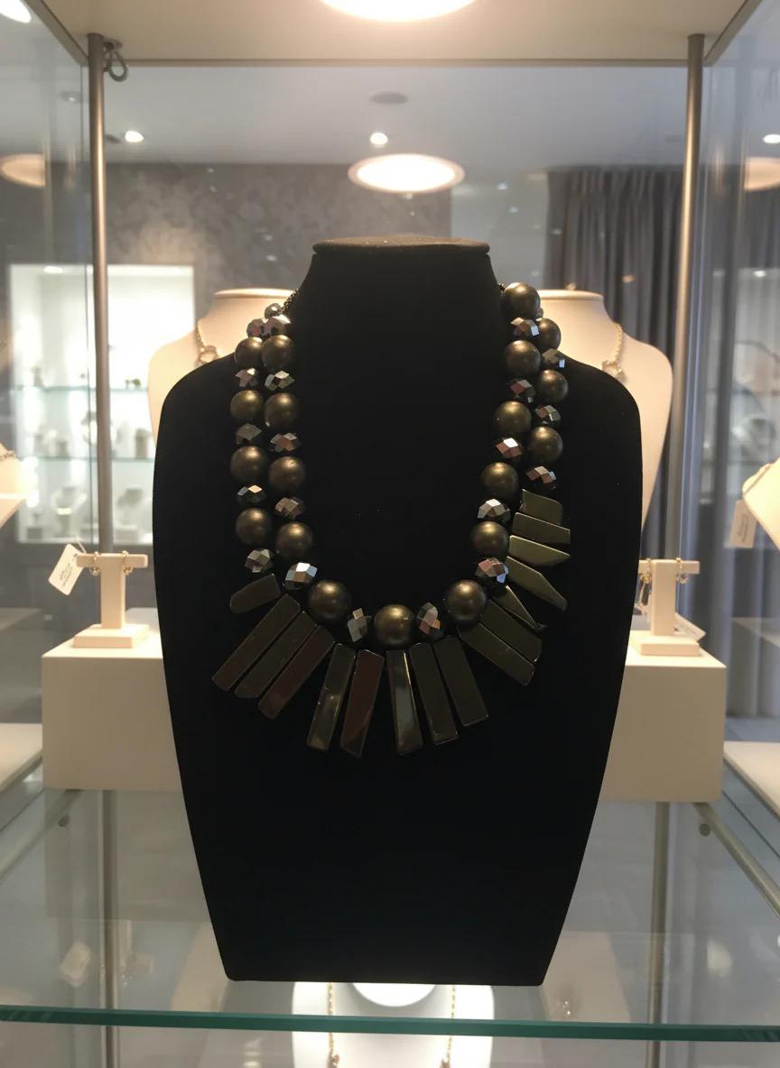 Preorder: Black Glass Crystal Necklace, Mullti-strand Beaded Statement Jewelry