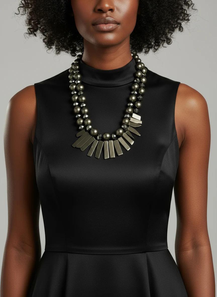 Preorder: Black Glass Crystal Necklace, Mullti-strand Beaded Statement Jewelry