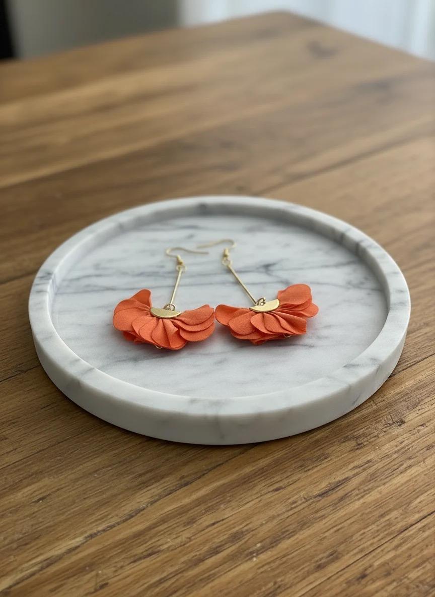 Floral Orange and Gold Dangle Earrings: Statement Jewelry for Women