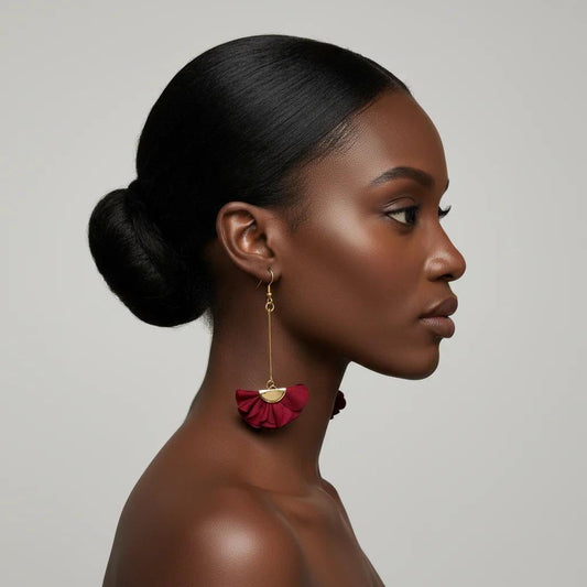 Burgundy and Gold Tassel Earrings: Maroon Statement Earrings for Women