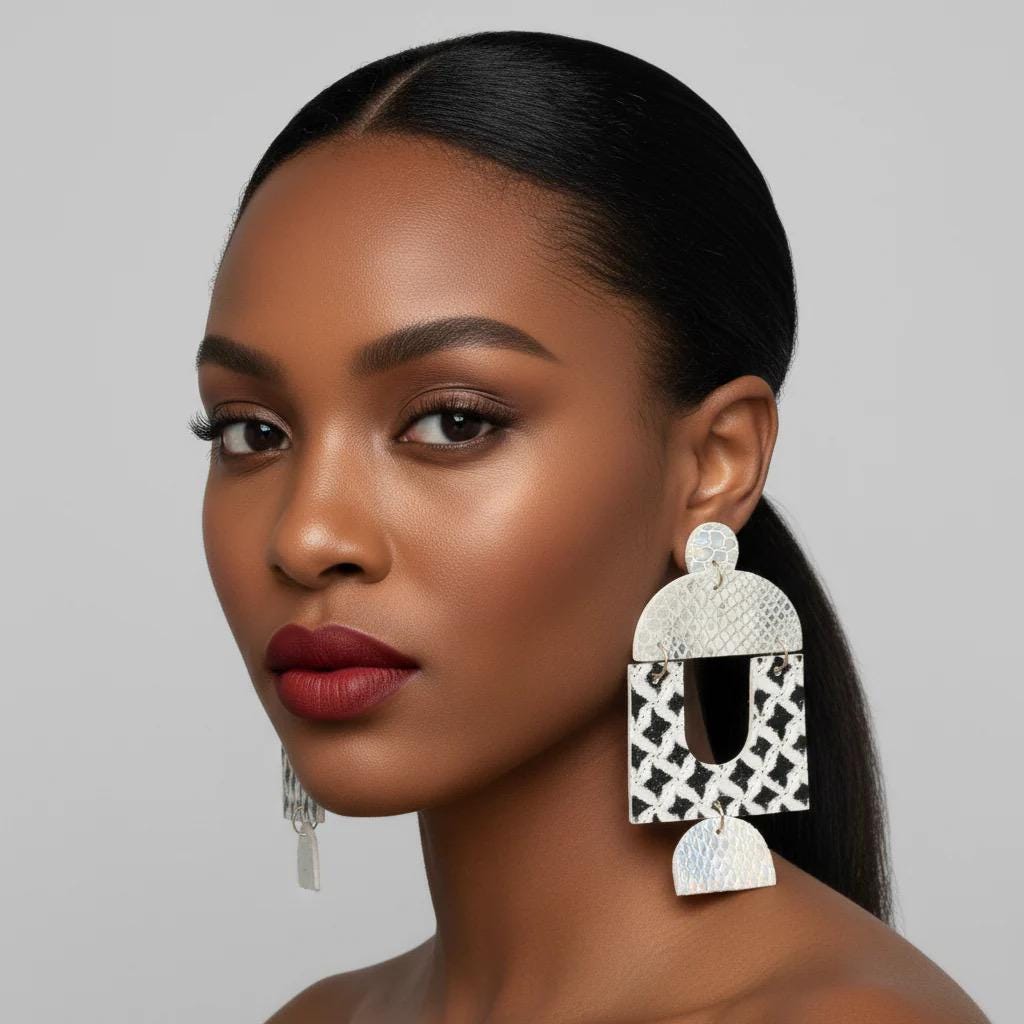 Silver Snakeskin Earrings: Geometric Statement Jewelry