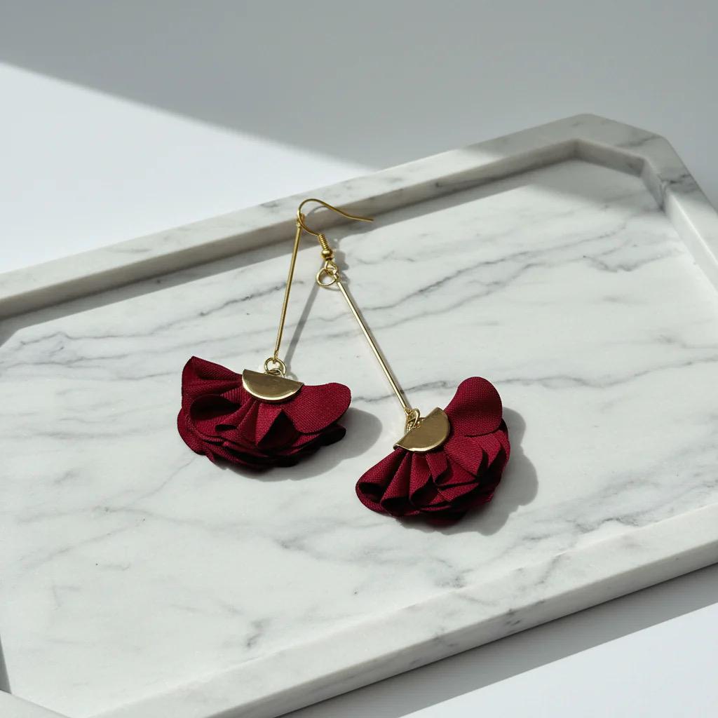 Burgundy and Gold Tassel Earrings: Maroon Statement Earrings for Women