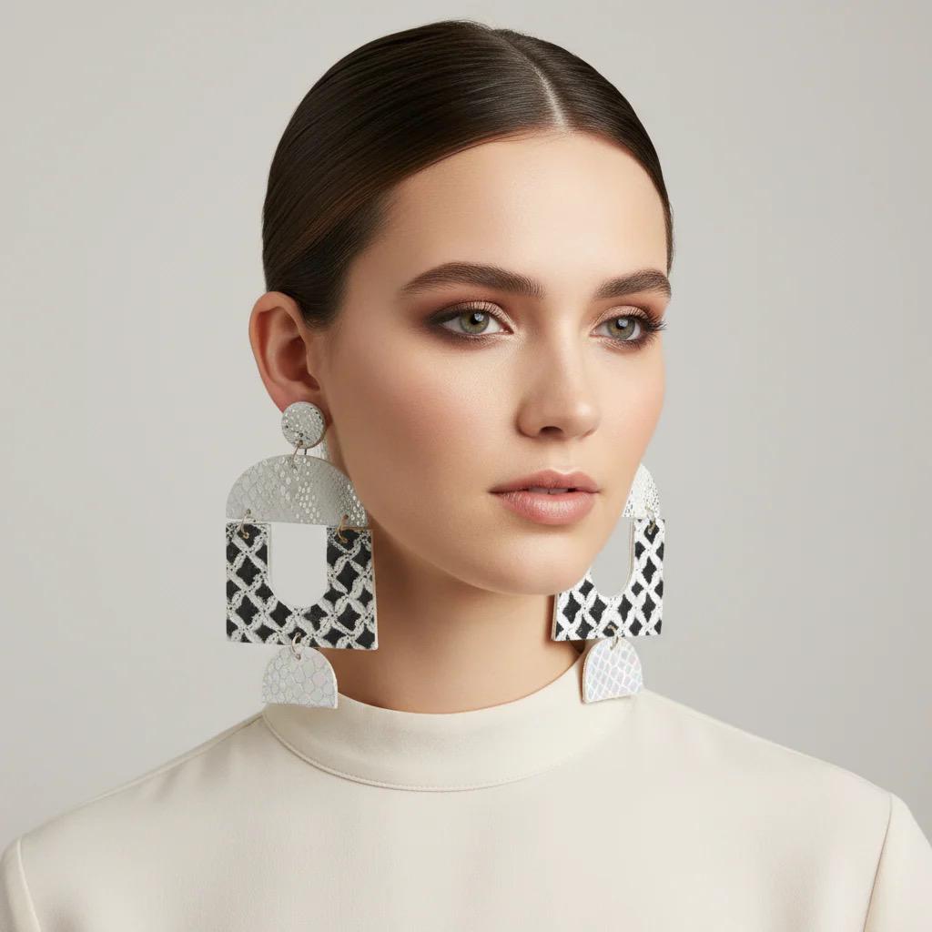 Silver Snakeskin Earrings: Geometric Statement Jewelry
