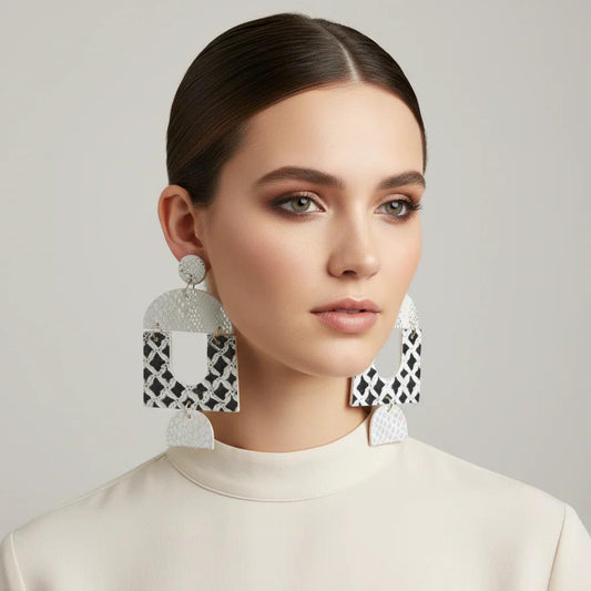 Silver Snakeskin Earrings: Geometric Statement Jewelry