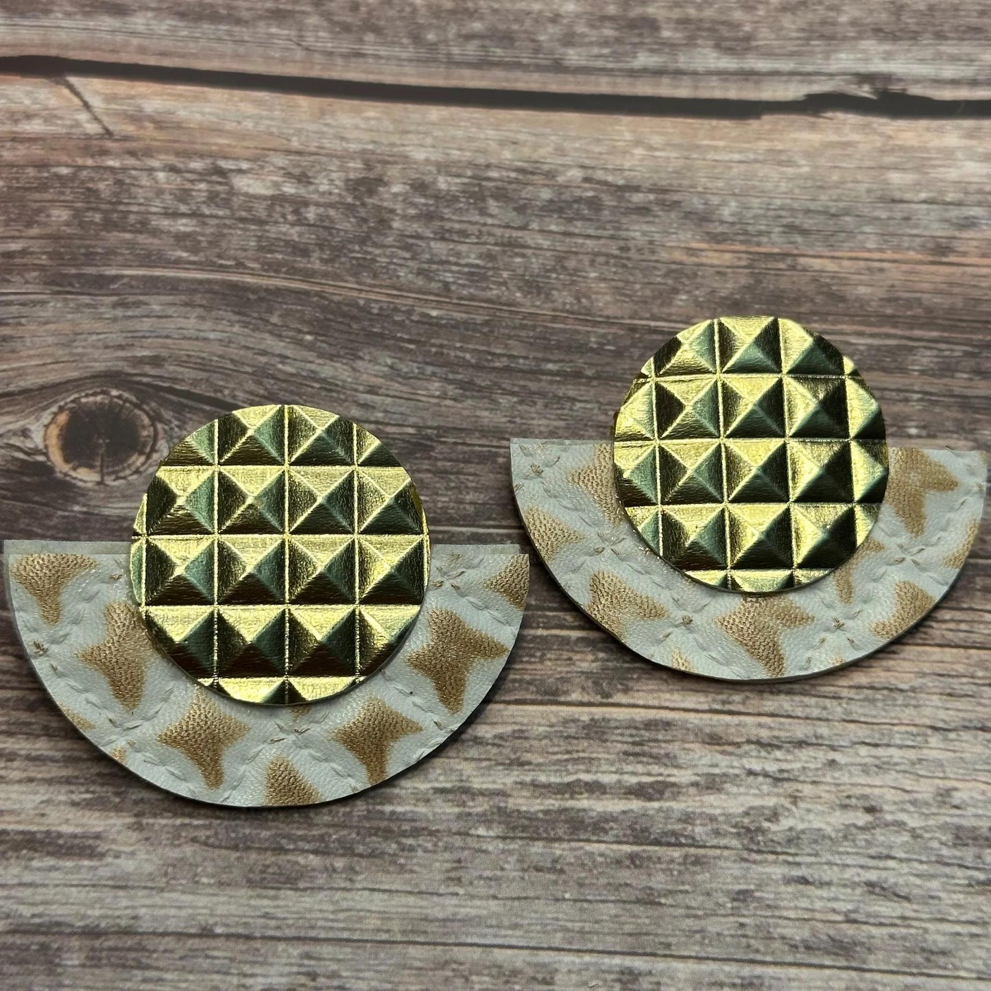 Gold Geometric Faux Leather Stud Earrings | Boho Jewelry for Women
