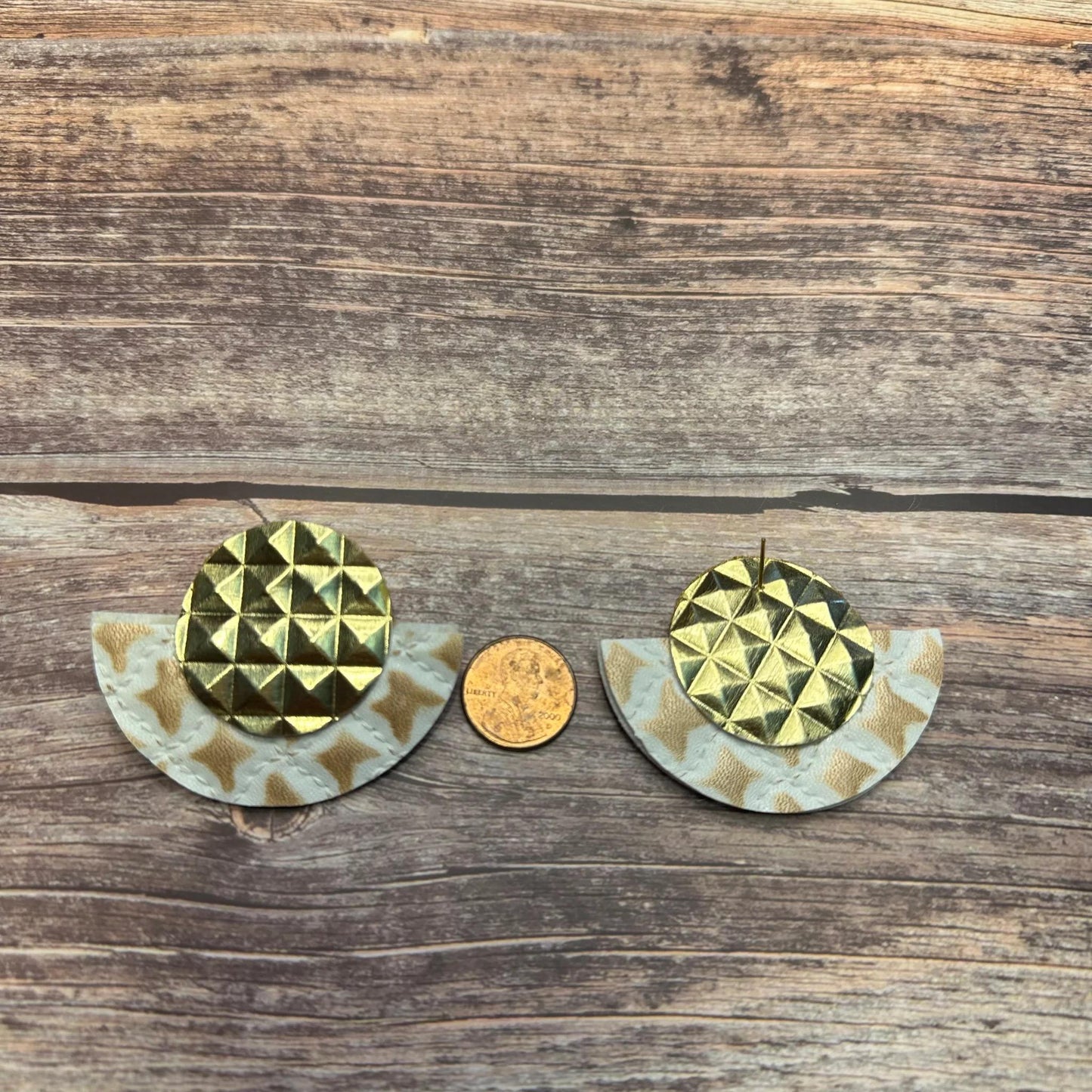 Gold Geometric Faux Leather Stud Earrings | Boho Jewelry for Women