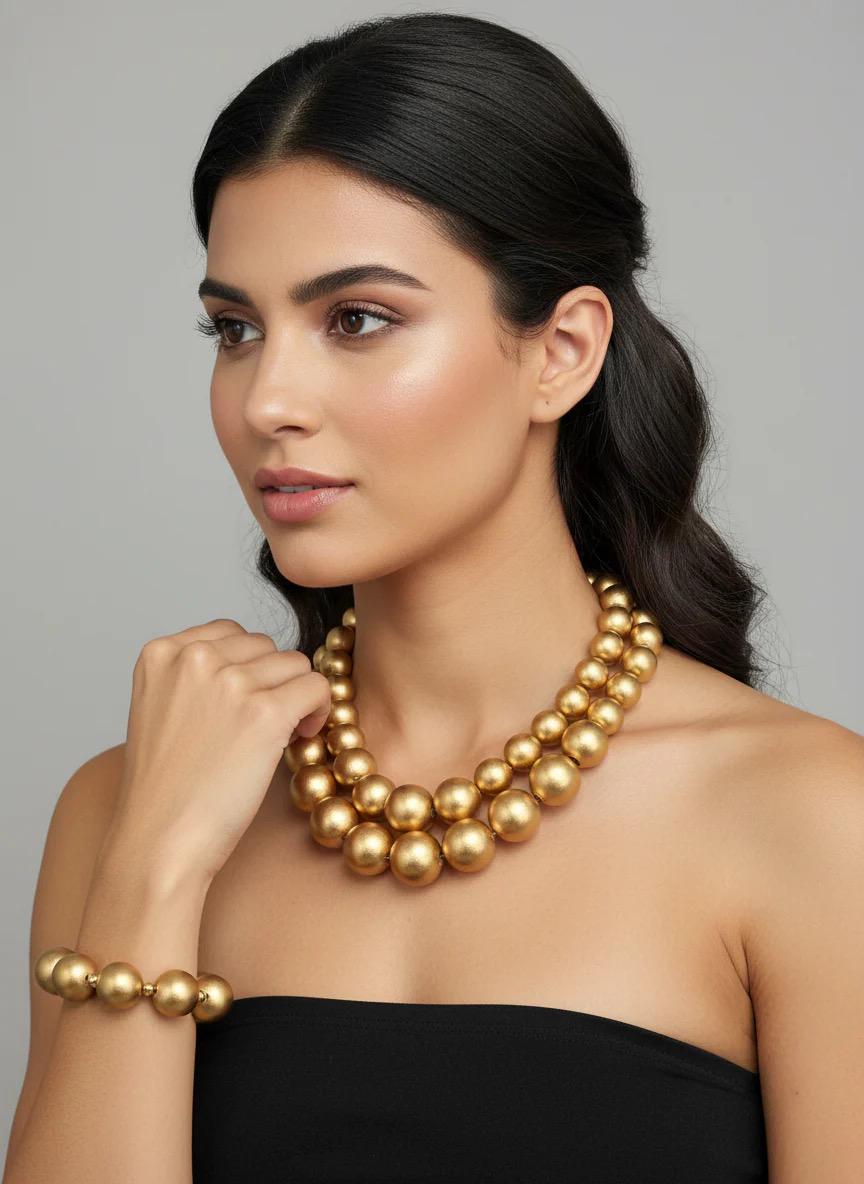 Chunky Gold Wood Necklace Gift Set: Lightweight Statement Jewelry Set for Women