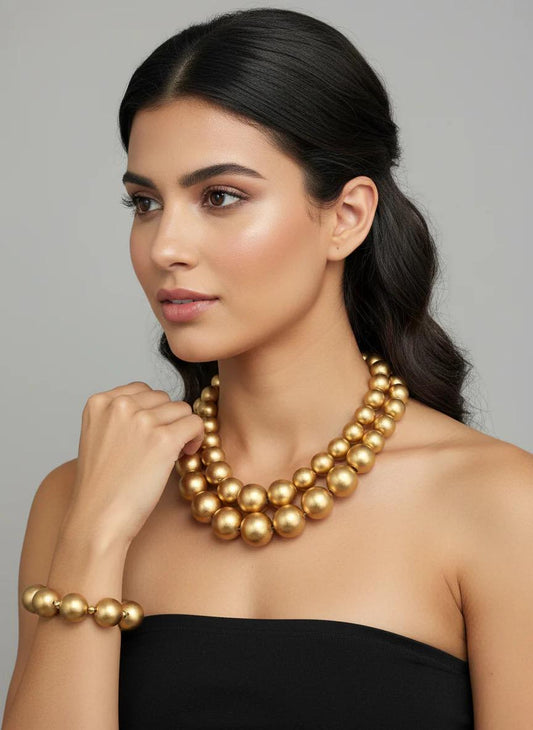 Chunky Gold Wood Necklace Gift Set: Lightweight Statement Jewelry Set for Women