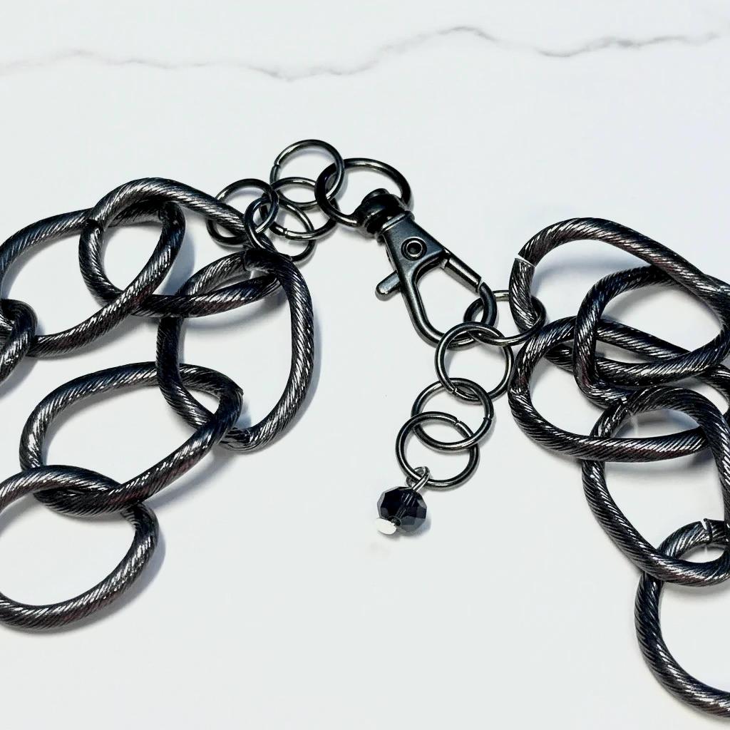 Black Healing Stone Necklace with Gunmetal Chain and Rhinestone Pendant