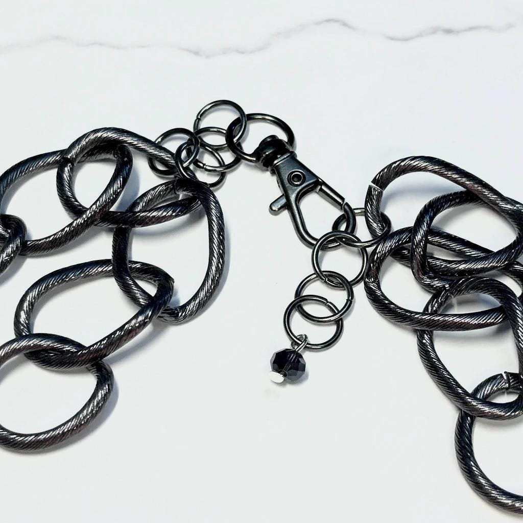 Black Hematite Fashion Necklace Multi Strand Chain Crystal Bold Necklace