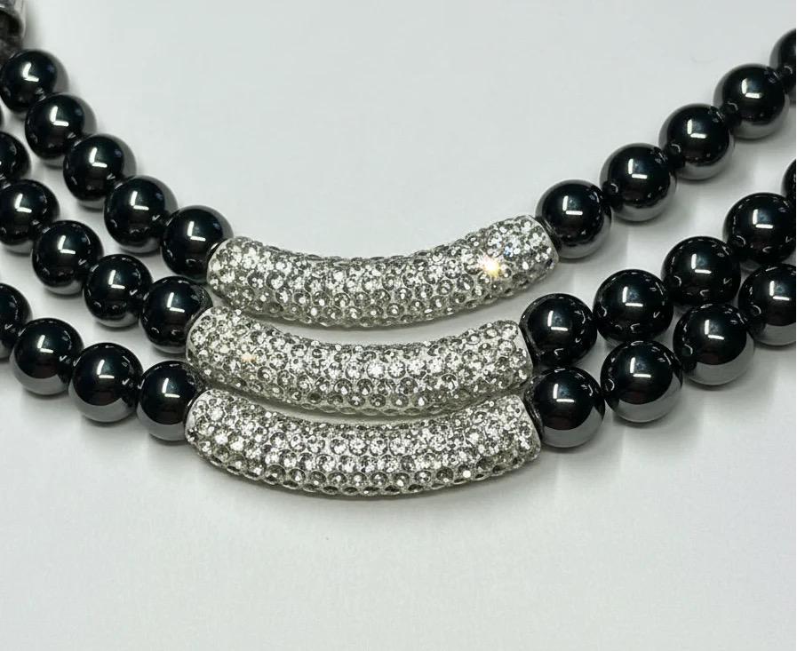 Black Hematite Fashion Necklace Multi Strand Chain Crystal Bold Necklace