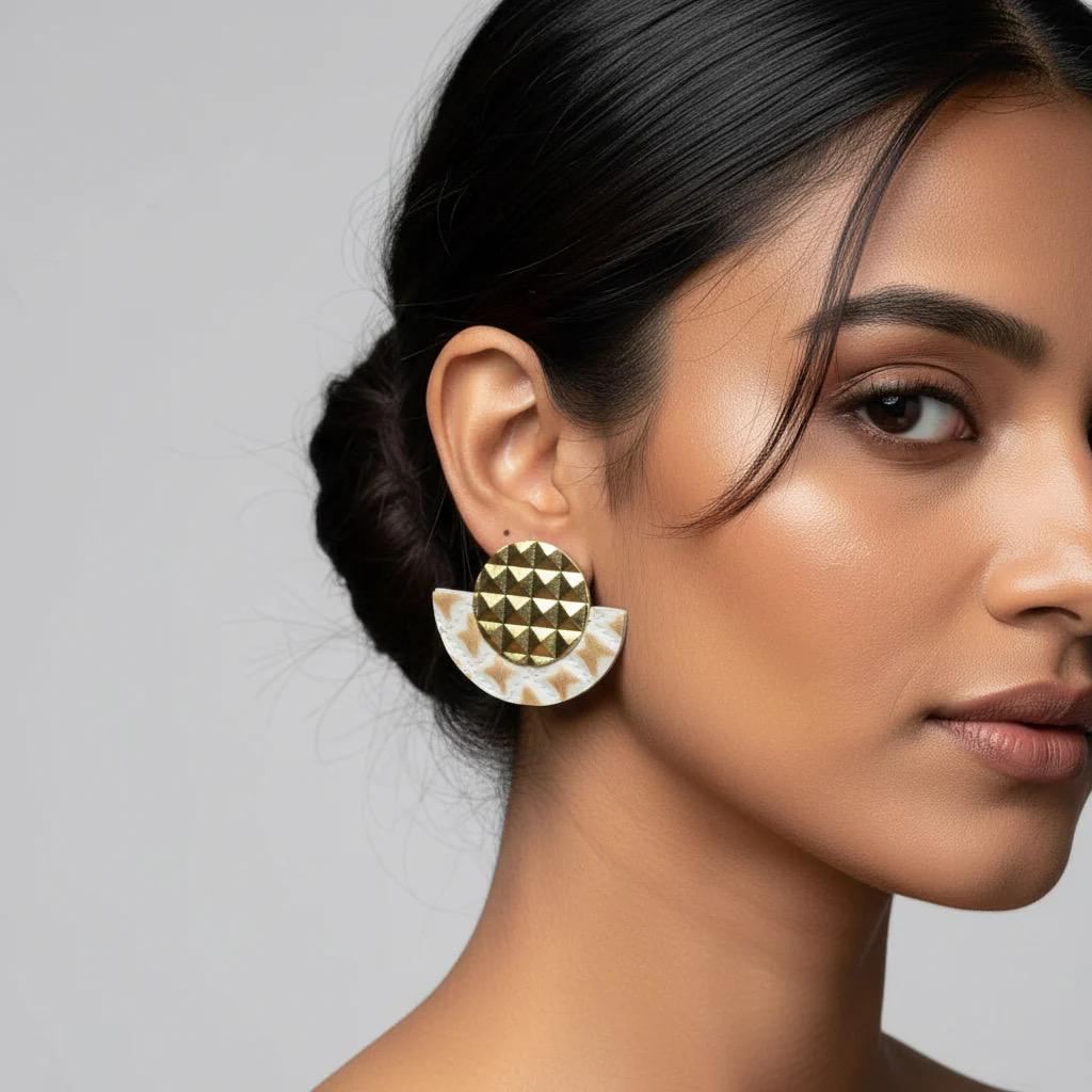 Gold Geometric Faux Leather Stud Earrings | Boho Jewelry for Women