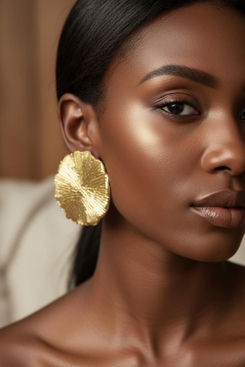 Gold Clay Textured Bold Earrings: Art Inspired Stud Earrings