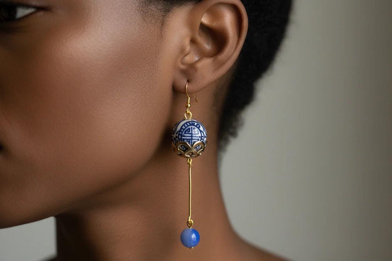 Blue Gold Dangle Long Beaded Earrings for Women
