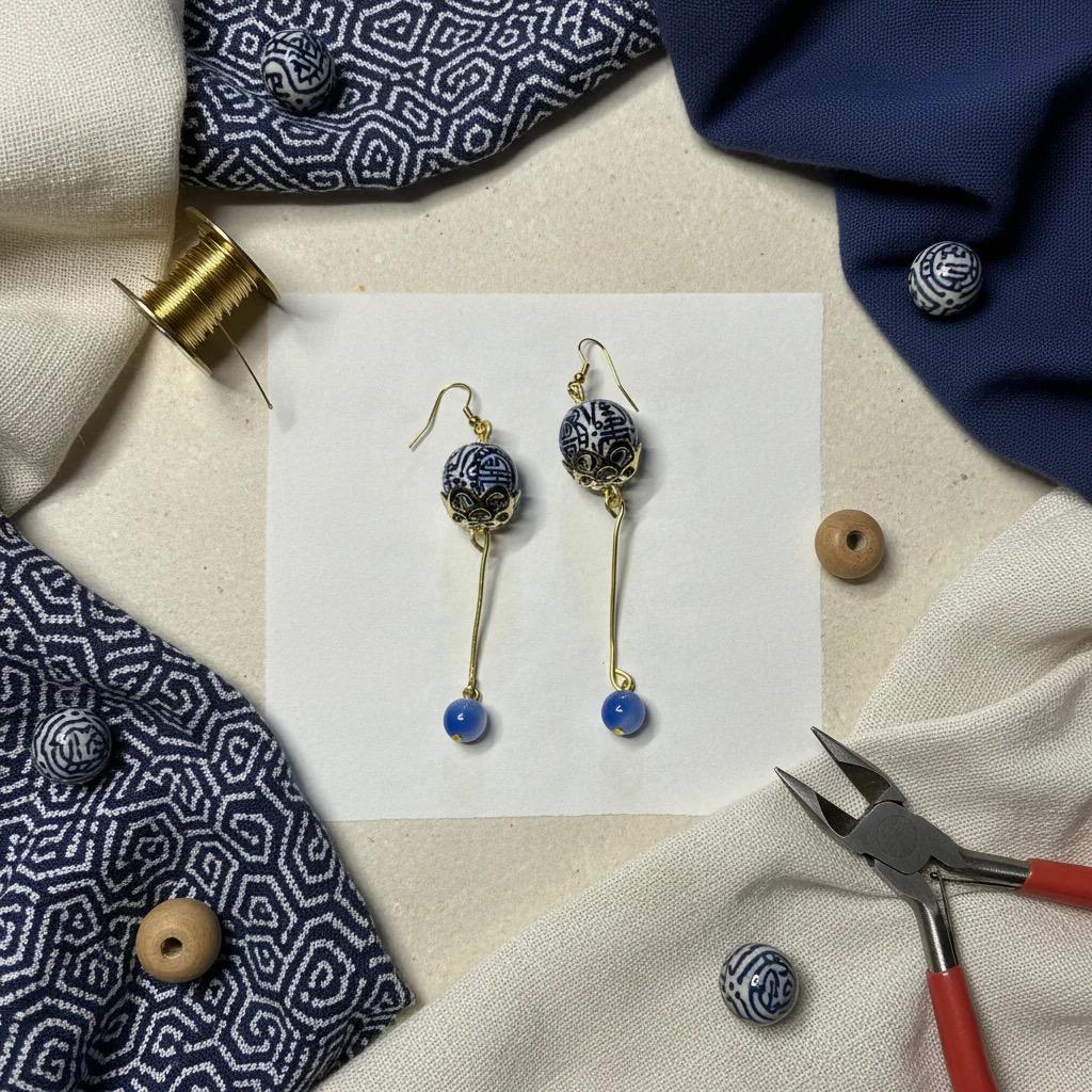 Blue Gold Dangle Long Beaded Earrings for Women: Fashion Statement Jewelry