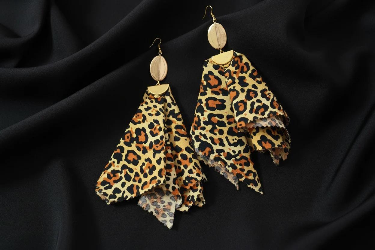 Animal Print Gold Fabric Fashion Earrings